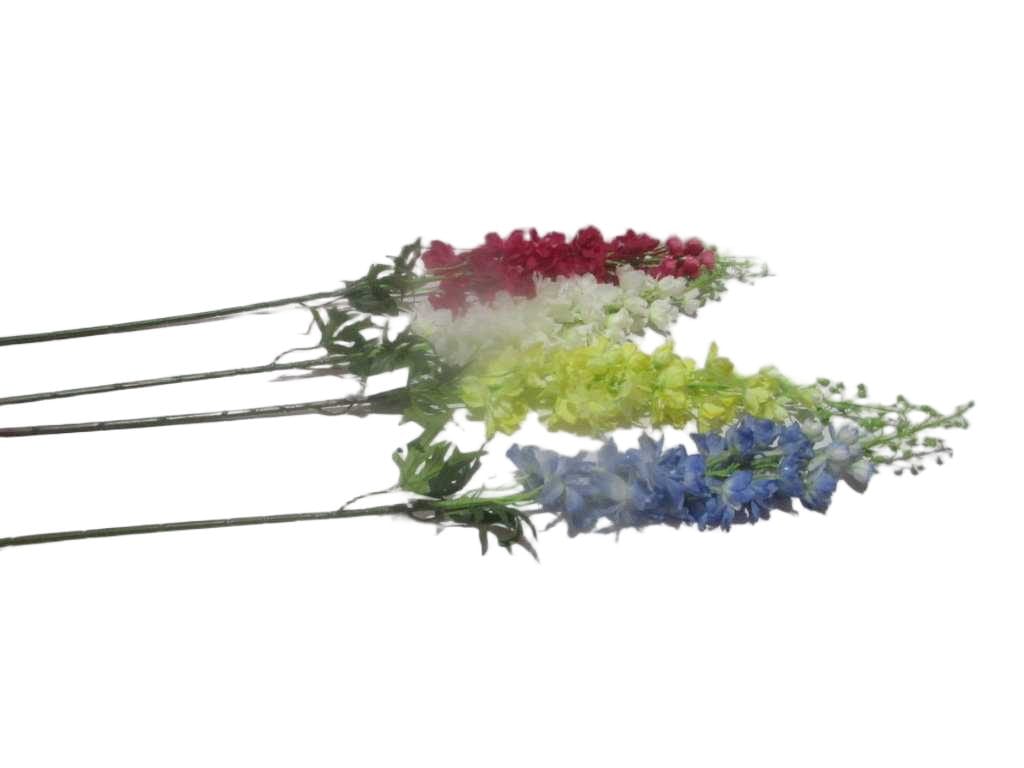 Artificial Delphinium Fabric '1 White 2 Yellow 5 Blue 6 Burgundy '120cm