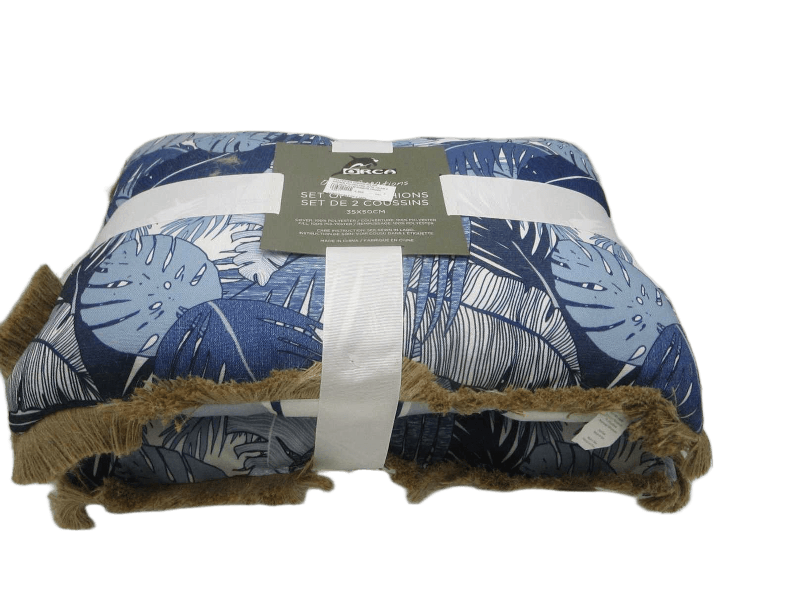 Cushion Set Of 2 100% Polyester 205gsm 500 Gr Brown Filling And Jute Triam 2 Pcs With 5 Cm Ribbon Cross And Printed Card In Center