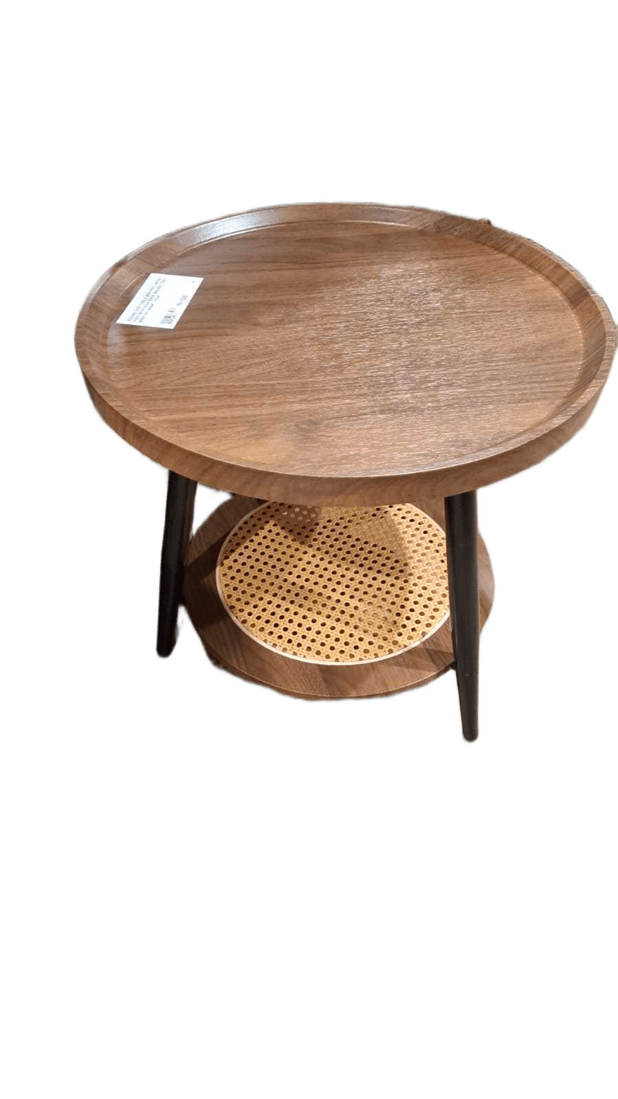 Side Table Round Mdf+pvc, Metal Feet With High Edge Walnut F50*47