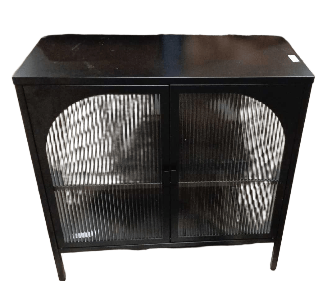 Cabinet Double Swing Door 5mm Wave Tempered Glass Magnetic Suction Door, 1 Shelf Inside With Wall-Mounted Device Black L80*w35*h80
