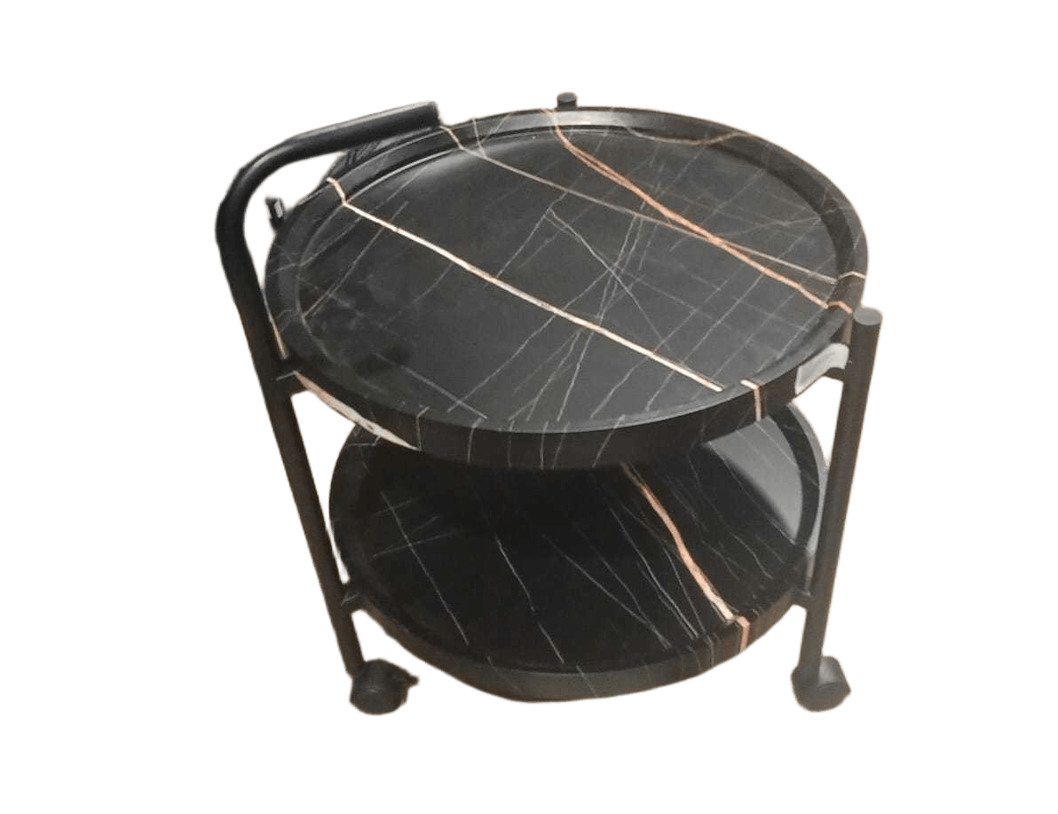Side Table Black 2-Layer With Rollers Board Thickness 3cm Tube Thickness 8mm 45x45x55 Mdf+iron