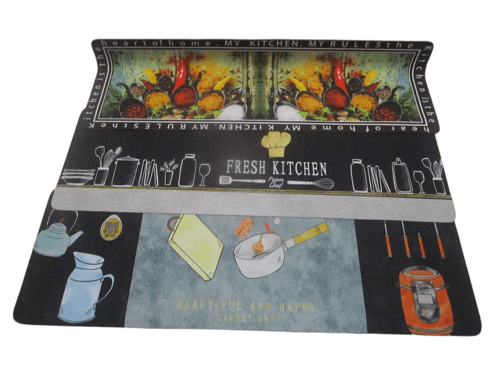 Hi Tec Textile, Rubber Back Kitchen Mat (3 Design Mix)2.5mm 760g/Pc Fresh Kitchen+beautiful And Happy+epice 40x120