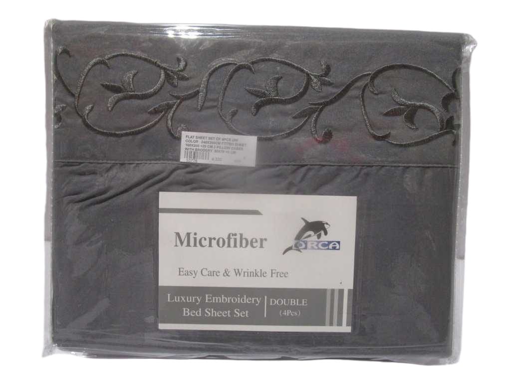 Flat Sheet Set Of 4pcs Uni Color 240x300cm Fitted Sheet 180x200 +25 Cm 2 Pillow Cases With Brodery 50x70 +5 Cm 105gsm 100% Polycotton Old Packing Packing:pvc Bag Gray 125