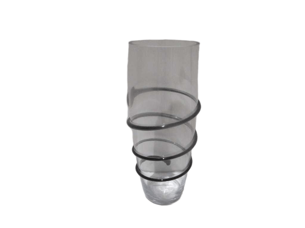 Vase Glass Black Spiral Embossment On Lbody Clear And Black 13*35