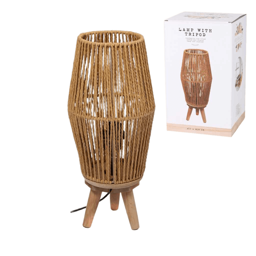Lamp Natural Living Leandra Rope With Wooden Tripod D17cm X H39cm