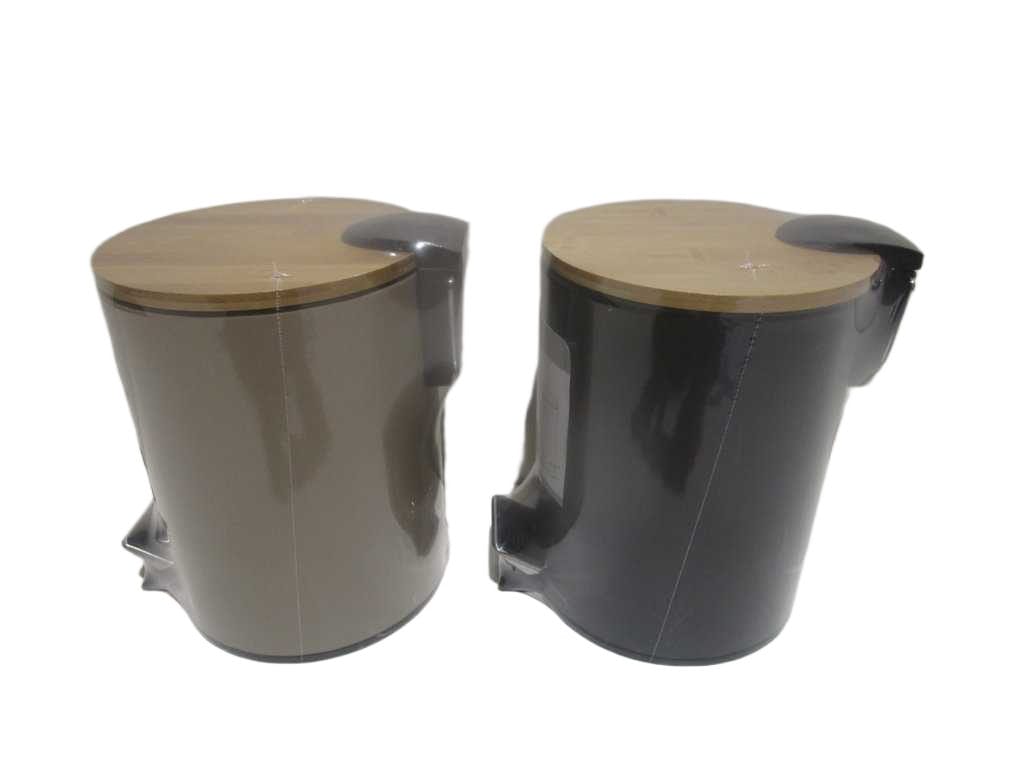 Bin 3l Step L Taupe+black Iron+bamboo 17x17x22.7 Cm