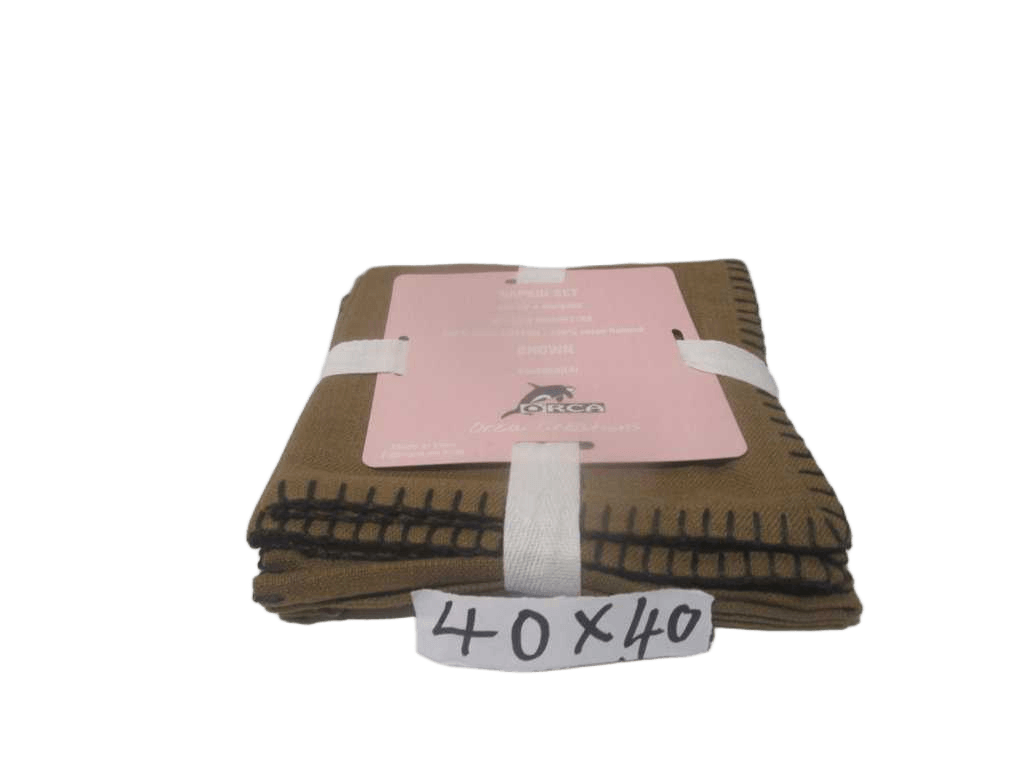 Napkins Set Of 4 100% Slub Cotton Linen Effect 240 Gsm With Blanket Stitch Border - Packing Polybag With Ribbon And Inlay Card