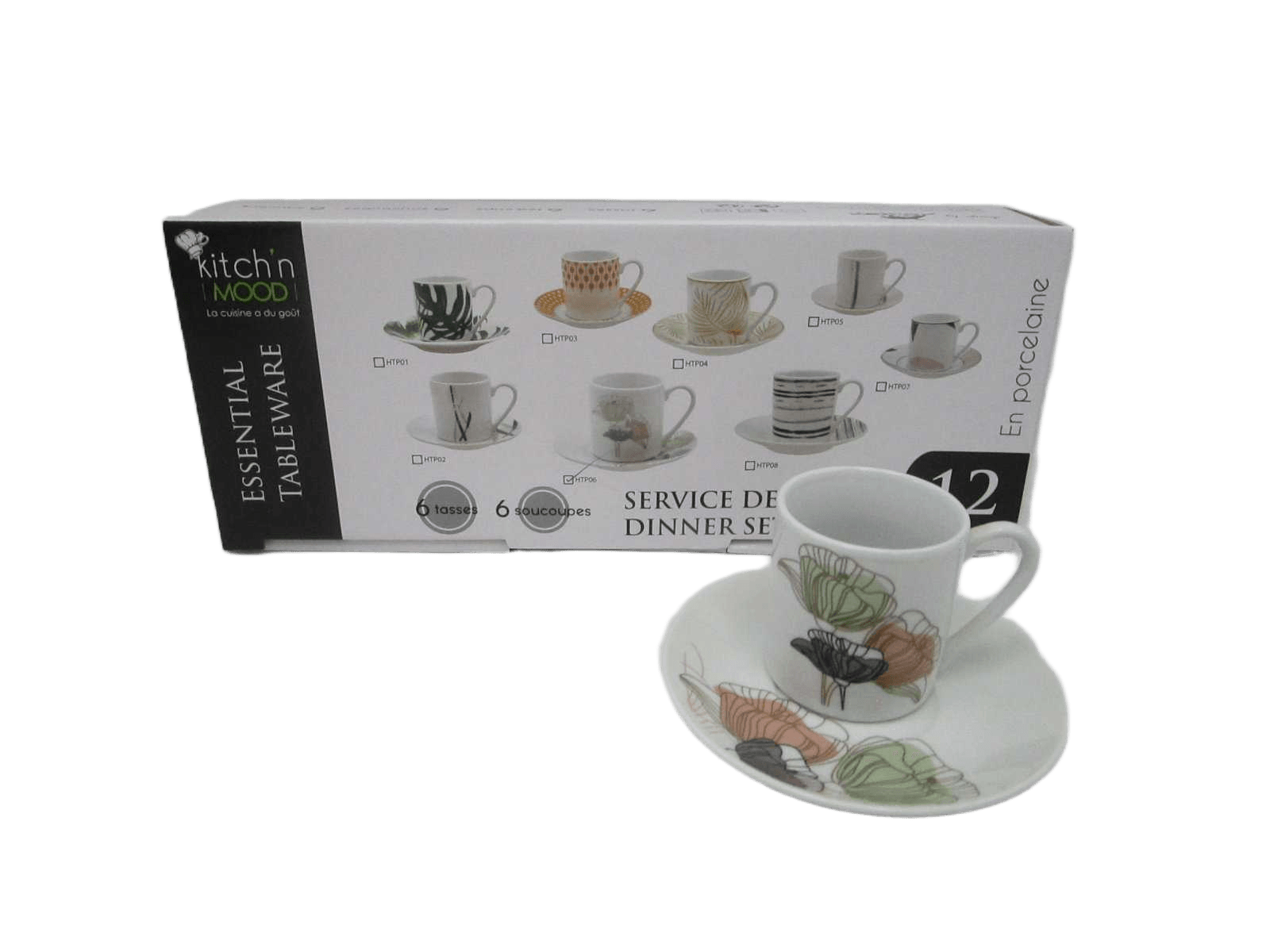 Round Coffee Set 6 Cups + 6 Saucers Porcelain90cc Straight Cup&saucer