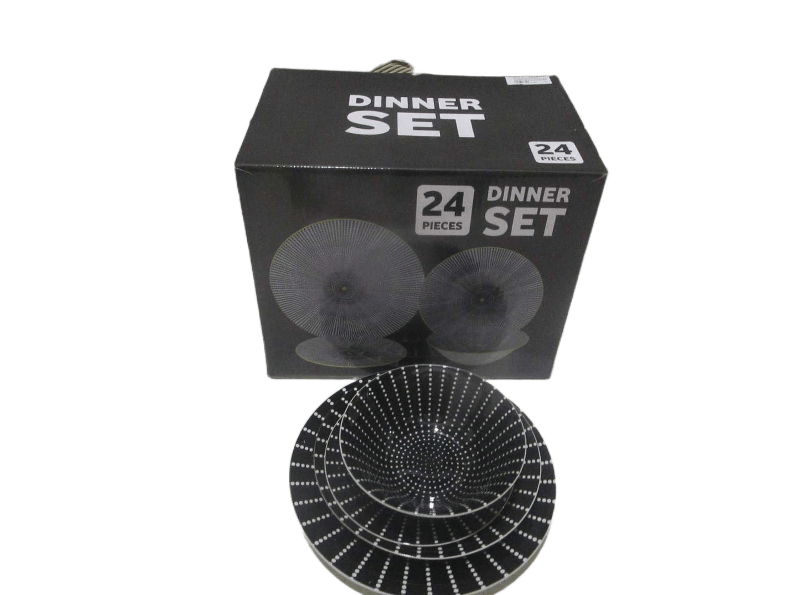 Set Of 24pc 4 Shapex6, 6xplate27cm Xh2cm, 6xplate 23cmxh2, 6xplate 20cmxh2cm, 6xbowl H5x17.5 In Color Box With The Correct Photo Outside White Point Ray,black Back,