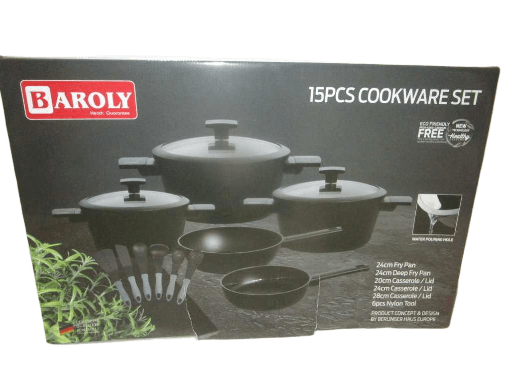 Cookware Set Of 14 Pc Set 24cm Fry Pan, 20cm Casserole/Lid, 24cm Casserole/Lid, 28cm Casserole/Lid, 6pcs Nylon Tool , Water Pouring Hole,