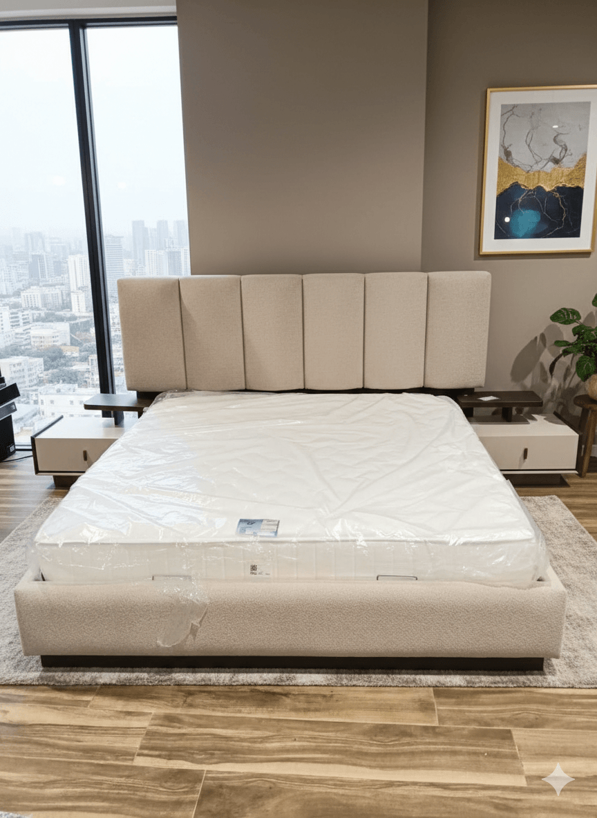 Bed With Storage And Led 2 Nightstands Dresser With Mirror Bd: 180x200cm Ns: 65x50x50cm D: 150x45x170cm
