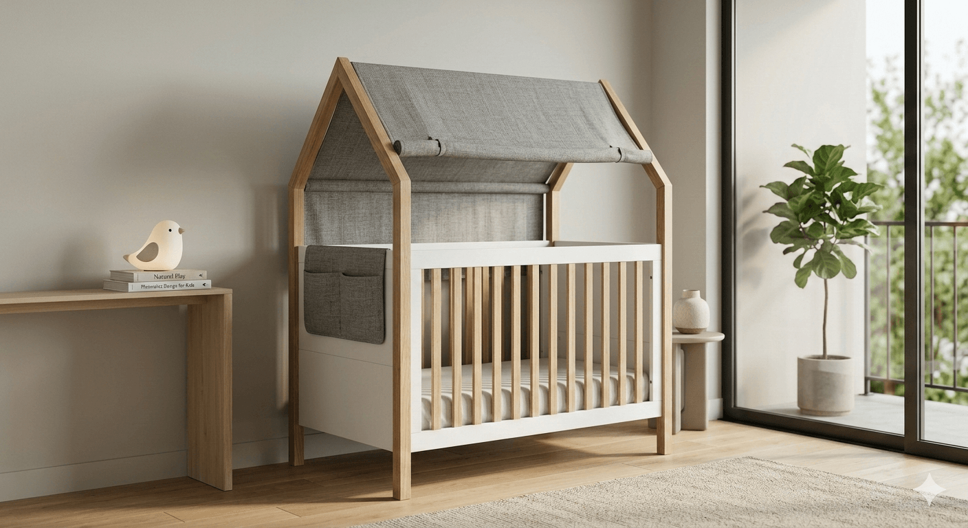 Baby Bed My House With Mattress White / Walnut Bd: 80x180cm