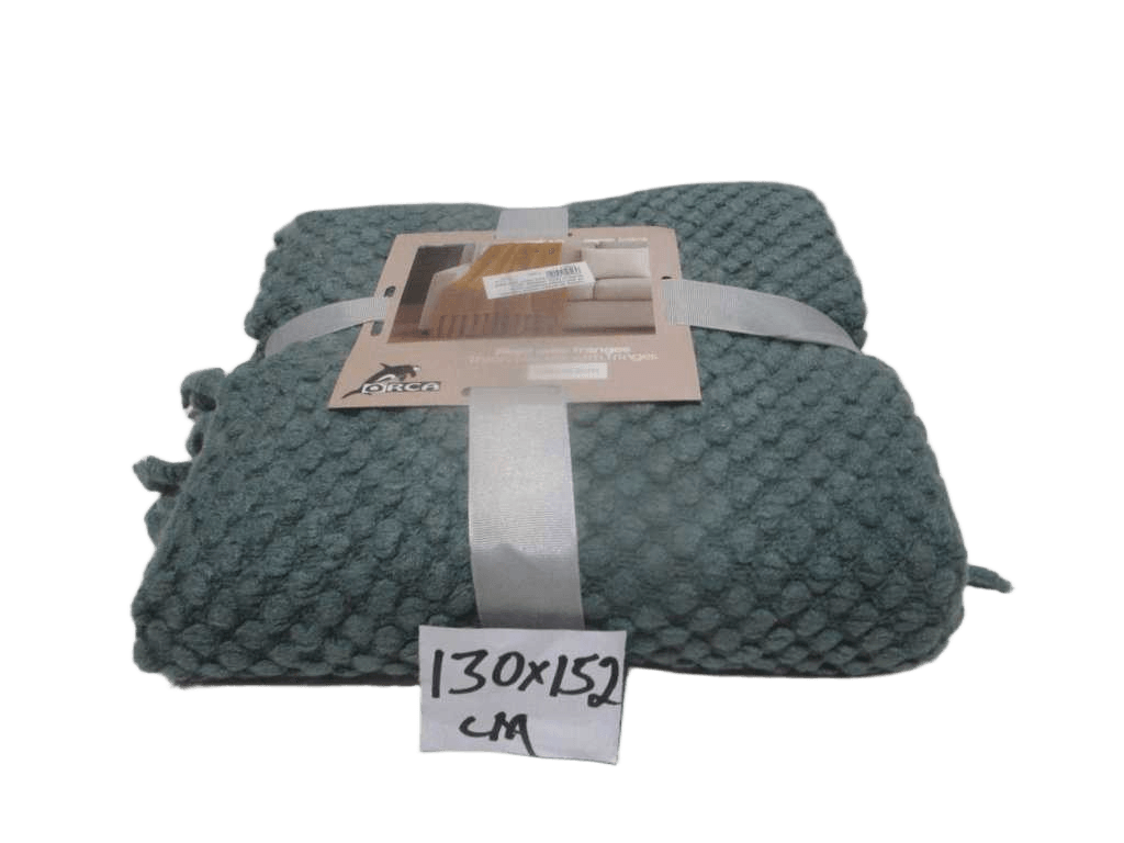 Throw Blanket, Inside 130x152, Up And Down Frange 10cm, Acrylic100%, 235gsm, With Color Card+silk Belt, Opp Bag Aqua 130x170