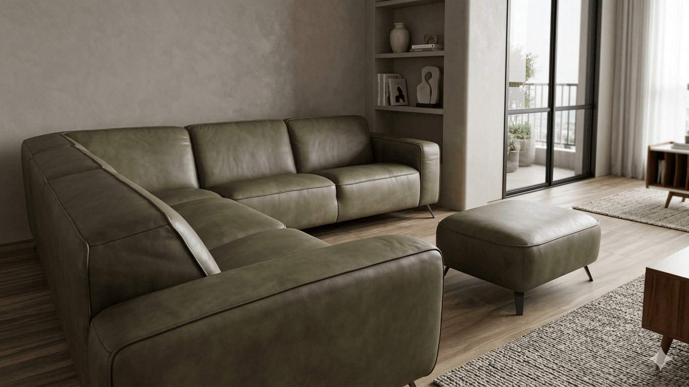 Sofa Corner Luca Set 5 Sqr.cusns 310x290x80 Cm Grain Leather Granada Ash