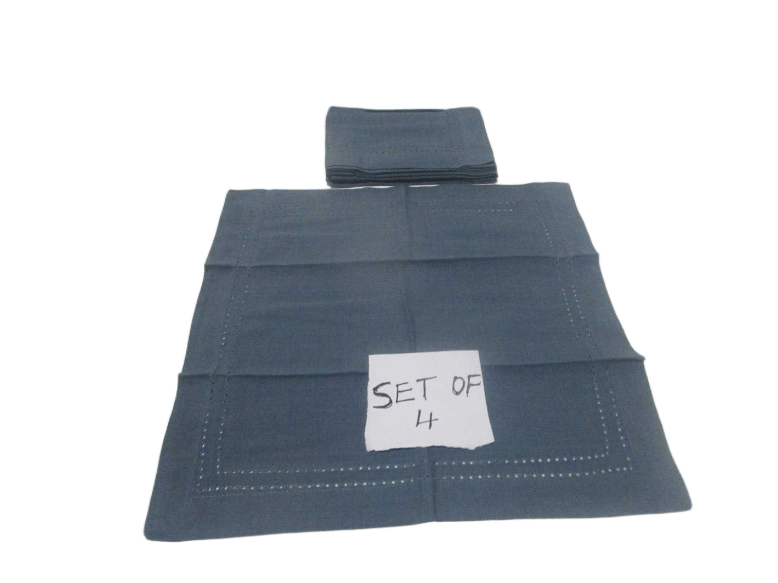 Set Of 4 Napkin 100% Cotton Bordure A Jour Lino Steach 160 Gsm With Card Board 40x40 Blue