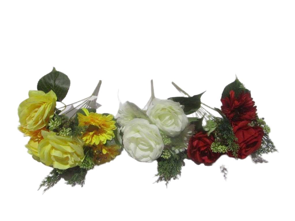 Artificial Bouquet Sunflower+rose, 6 Heads Fabric '2 Yellow 3 White 5 Red '47cm