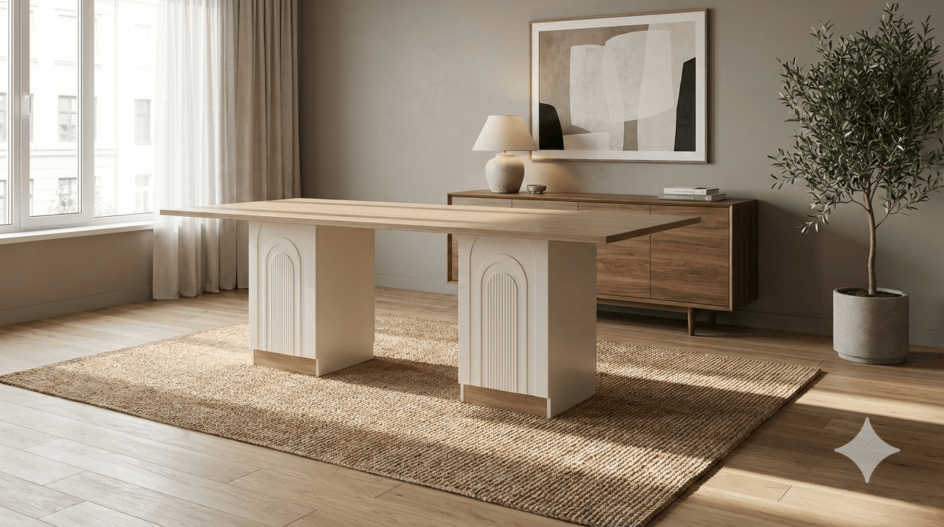 Dining Table 8008 Beige/6821 Lt Walnut Mdf + Melamine+ Metal Leg+glass 2200*900*800