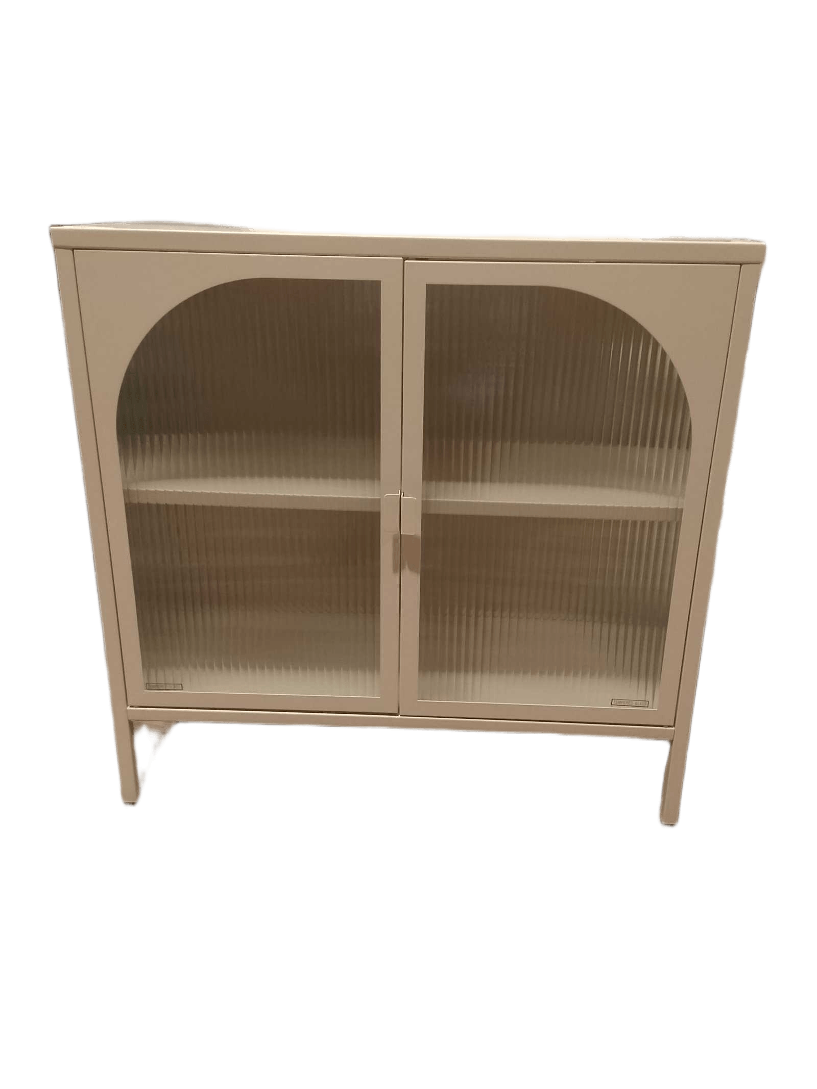 Cabinet Double Swing Door 5mm Wave Tempered Glass Magnetic Suction Door, 1 Shelf Inside With Wall-Mounted Device Beige Tapioca L80*w35*h80
