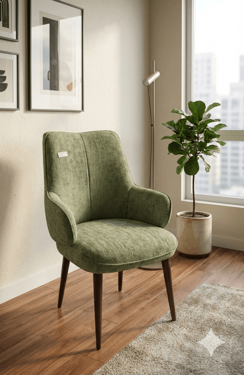 Dining Chair Fabric Green Kd Metal Legs