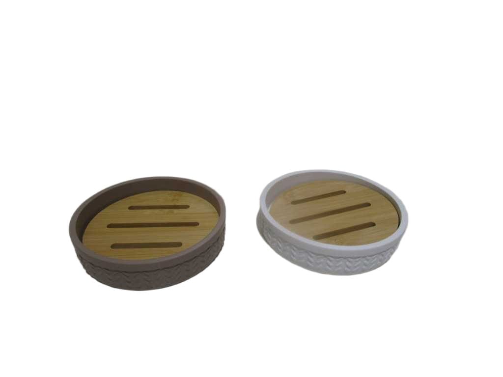 Soap Holder Polyresin Taupe+white Polyresin+bamboo 11.2x11.2x3 Cm