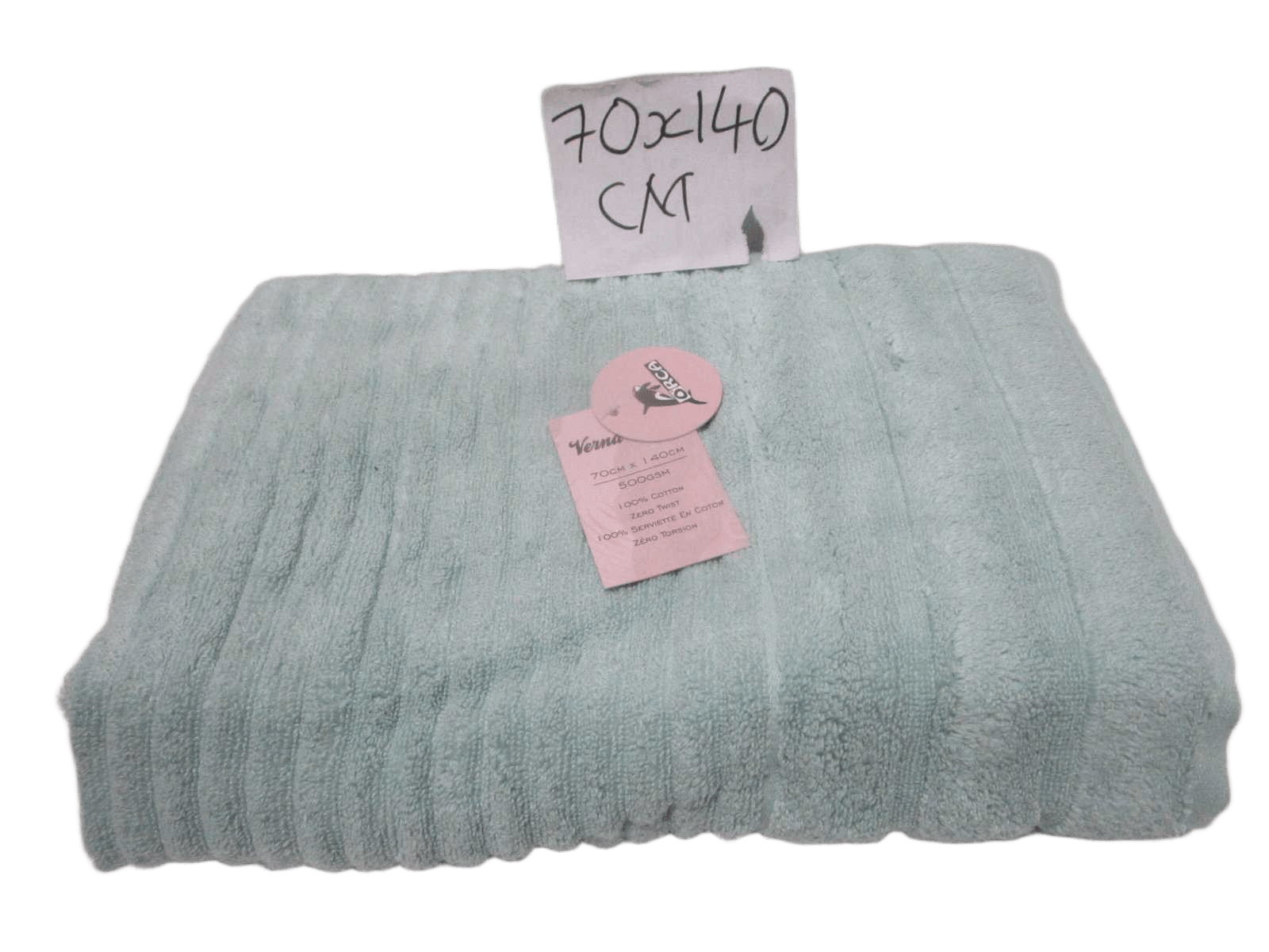 Towel Verna - Plain Dyed Dobby Terry - Zero Twist Cotton Yarn - Narrow Ribbed Pattern - 500 Gsm - Single Ply