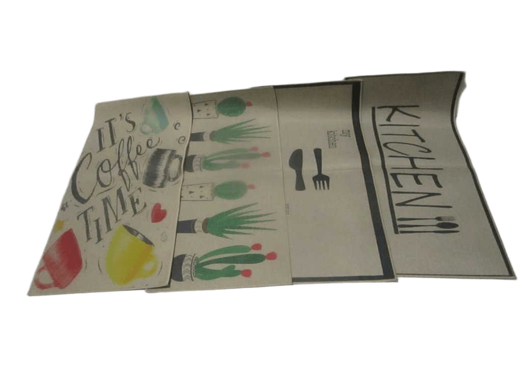 Kitchen Mat Linen With Rubber Back Print (Welcom+home+kitchen+plume)4ass 500g/Pc My Kitchen+kitchen+plants+mugs 48x100