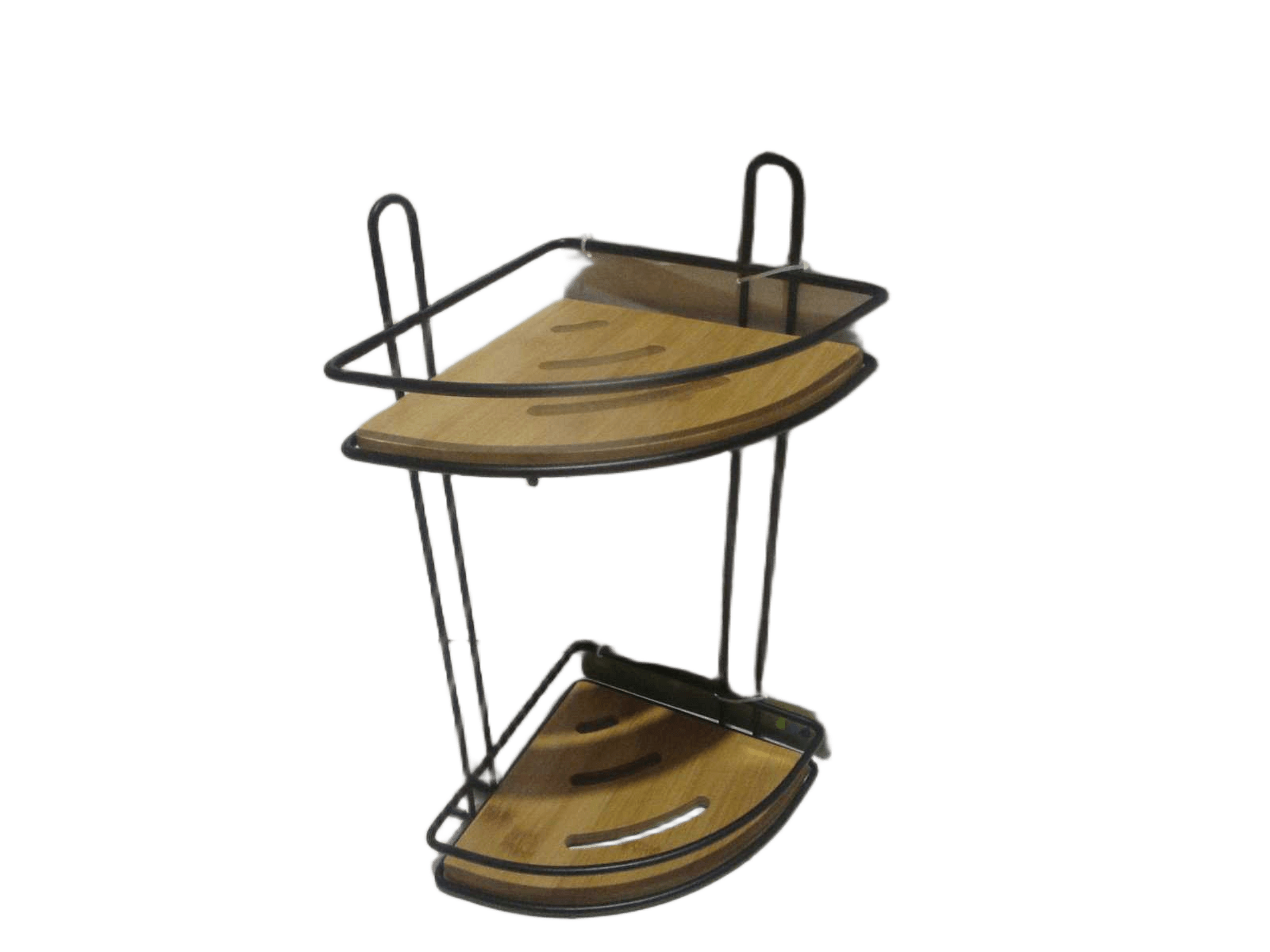Shelf Corner Sur Ventouse Structure Metal/Bambou 2 Tier - Black/Bambou