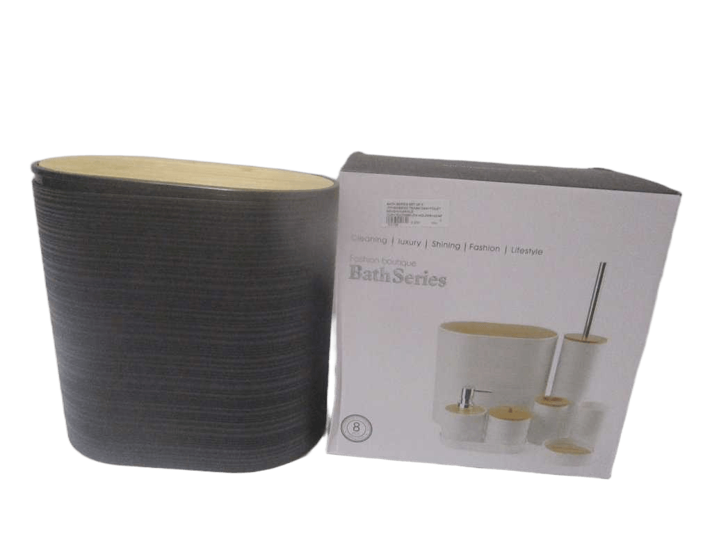 Bath Series Set Of 8 ,pp+bamboo Trash Can+toilet Brush+gargle Cup+toothbrush Holder+soap Dispenser+cotton Swab Jar+soap Dish+tray Color Box Black