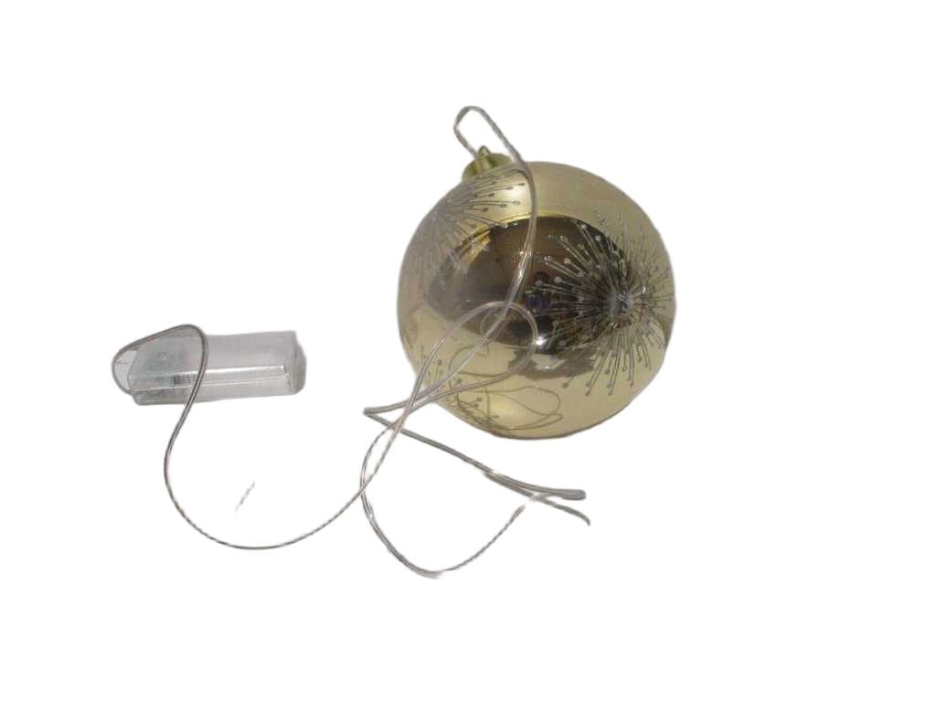 Ball Xmas Glass 12cm Led Gold