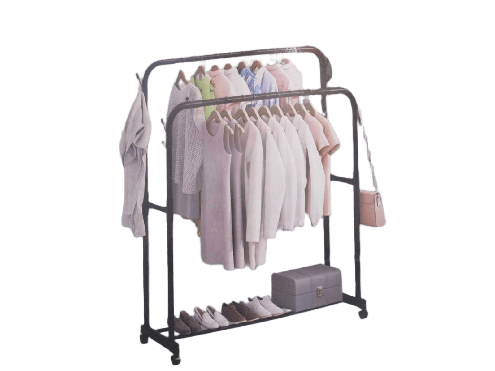 Mutifunctional Drying Rack Doublepole-Iron Fixed/With Roller Ass Black With Roller:143x96x42cm Fixed 150x96x45cm 1cl=