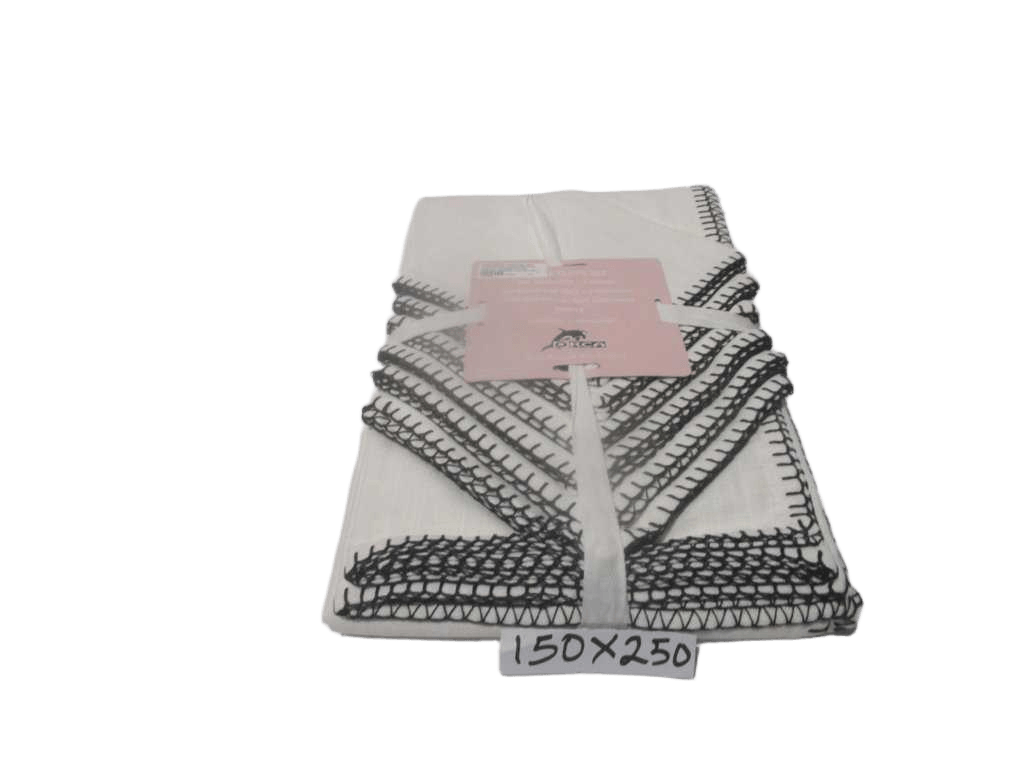 Tablecloth + 6 Napkins 100% Slub Cotton Linen Effect 240 Gsm With Blanket Stitch Border - Packing Polybag With Ribbon And Inlay Card