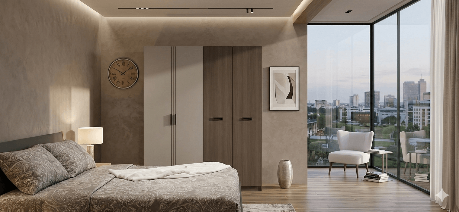 Wardrobe 4-Door Grey 15mm Mdf +melamine 1600*500*2100mm