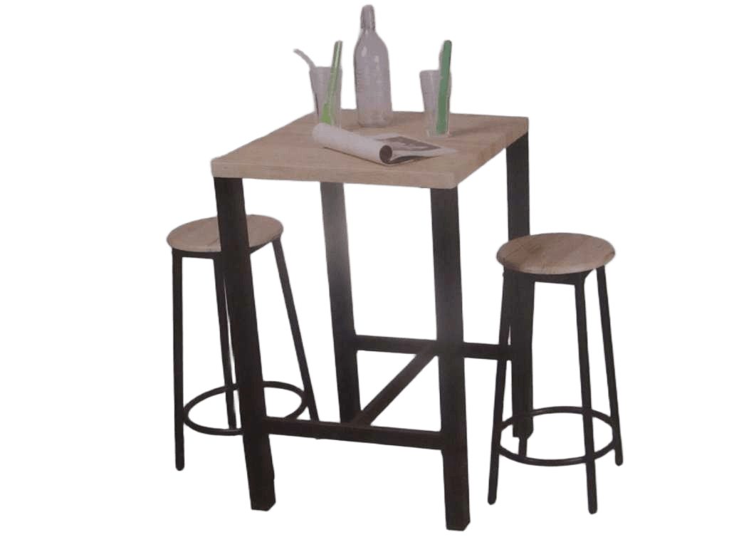 Bar Table "dock" With 2 Stools 60x60xh86cm And 30x30xh62cm