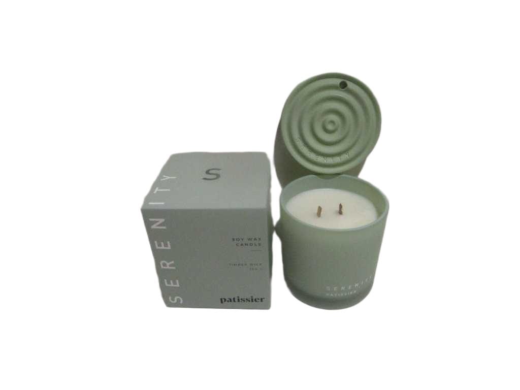 Candle Serenity Core - Patissier - 283 Gr Wax In Tempered Machine Made Glass Pot With Lid And 2 Wooden Wicks - 8% Fragrance - Packaging In Coloured Card Board Box 820 G