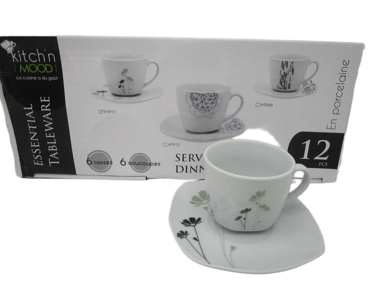 Round Tea Set 6 Cups + 6 Saucers Porcelain200cc Cup&saucer 6+6