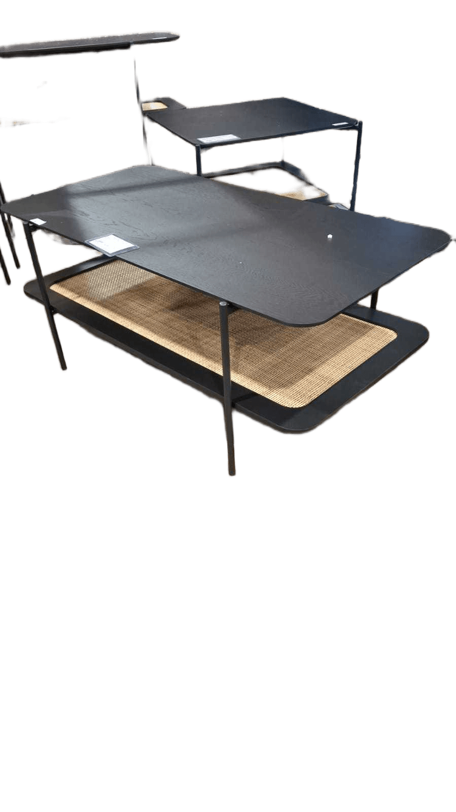 Coffee Table Mdf Veneer, Natural Rattan Iron Feet Black 110*58.6*45
