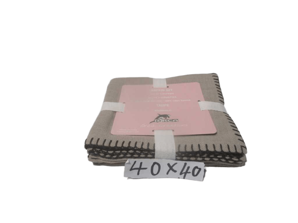 Napkins Set Of 4 100% Slub Cotton Linen Effect 240 Gsm With Blanket Stitch Border - Packing Polybag With Ribbon And Inlay Card