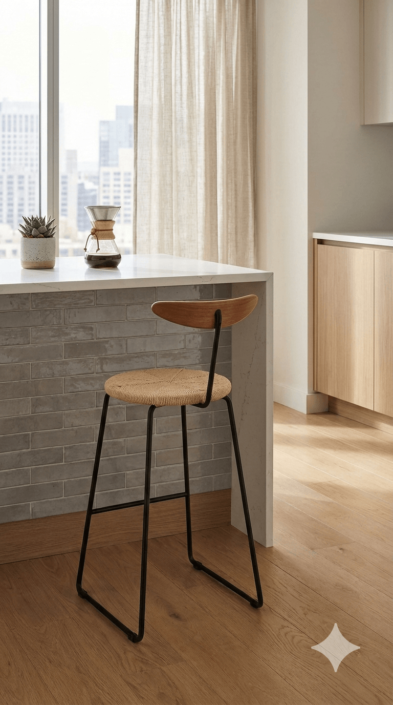 Bar Chair Calais Metal Frame+stone Backrest In Walnut Color And Paper Ropa In Natural 44x49x97