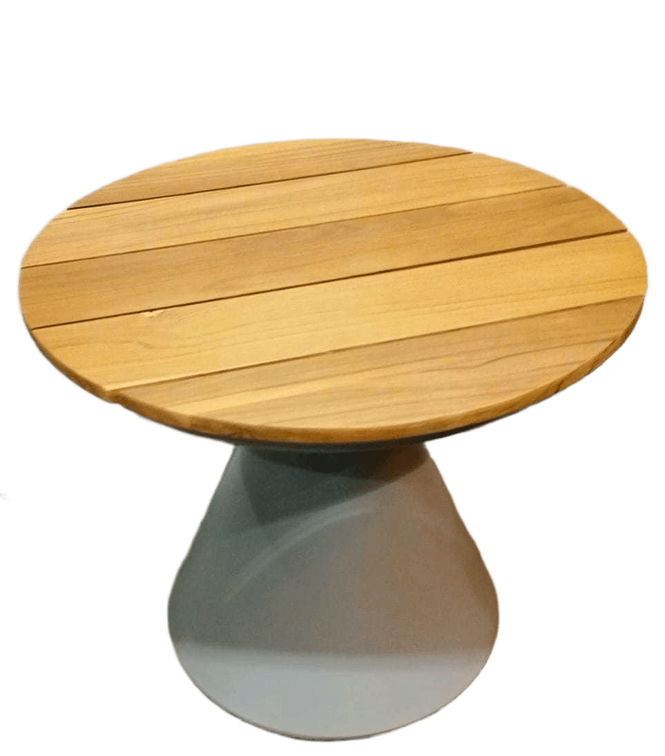 End Table My-318 Taupe Aluminu Frame Teak Wood Top Dia 50x40