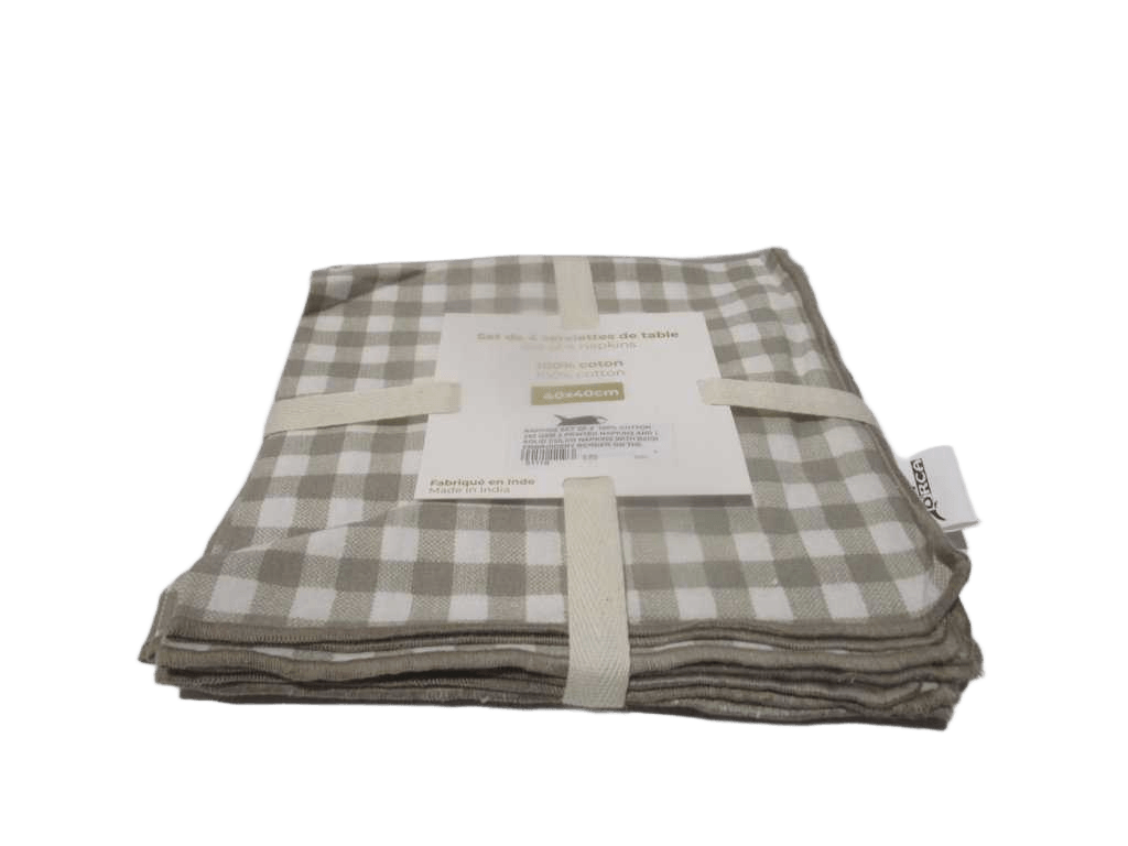 Napkins Set Of 4 100% Cotton 250 Gsm 2 Printed Napkins And 2 Solid Color Napkins With Beige Embroidery Border On The Edge