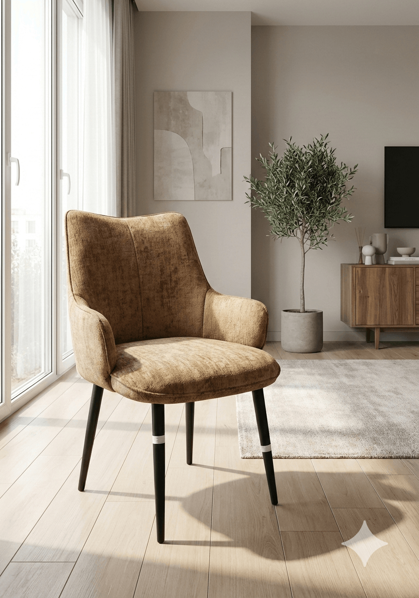 Dining Chair Fabric Brown Kd Metal Legs