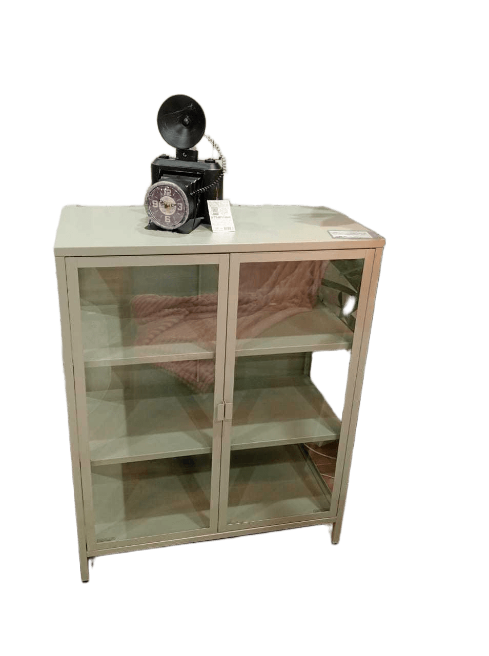 Cabinet 2 Doors Steel Glass 4mm Tempered Clear Glass 2 Shelves Inside Verde Caqui L80*w40*h101.5