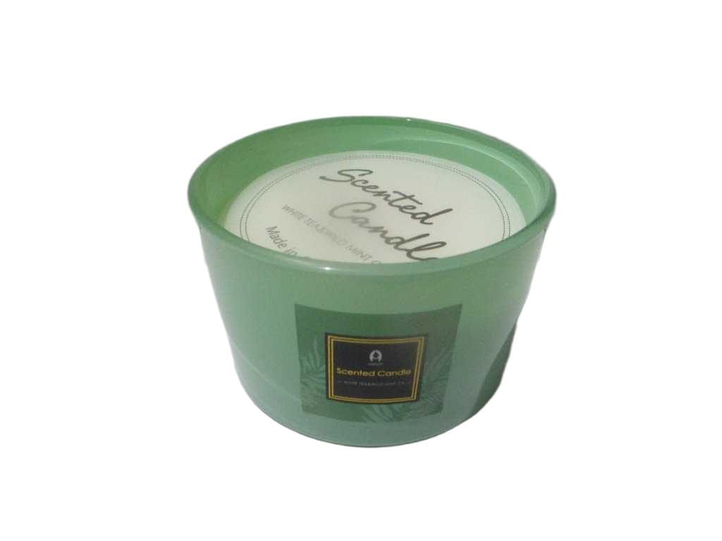 Scented Candle 3% Essential Oil 480g Wax White Tea&wild Mint Ca Sticker+paper Card Inside The Cup Shining Outside Matt Indise 'light Green Shining '123x130x80mm