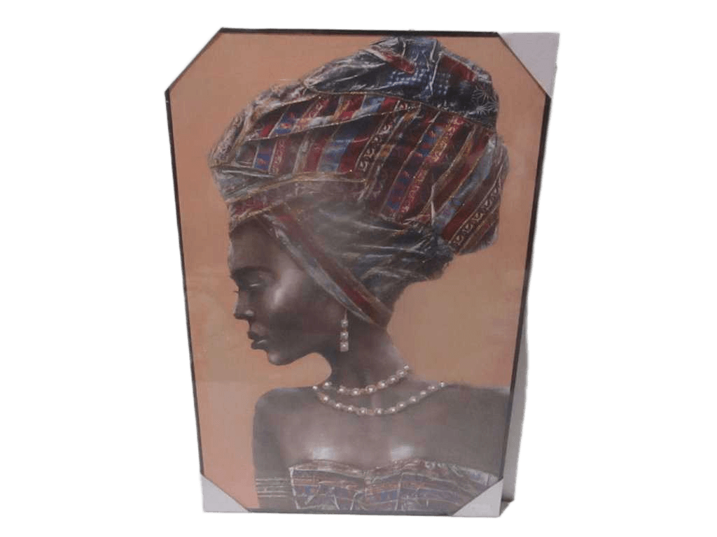 Painting 3d-Handmade African Wooman Ps Frame Black Packing Blister 80x120cm