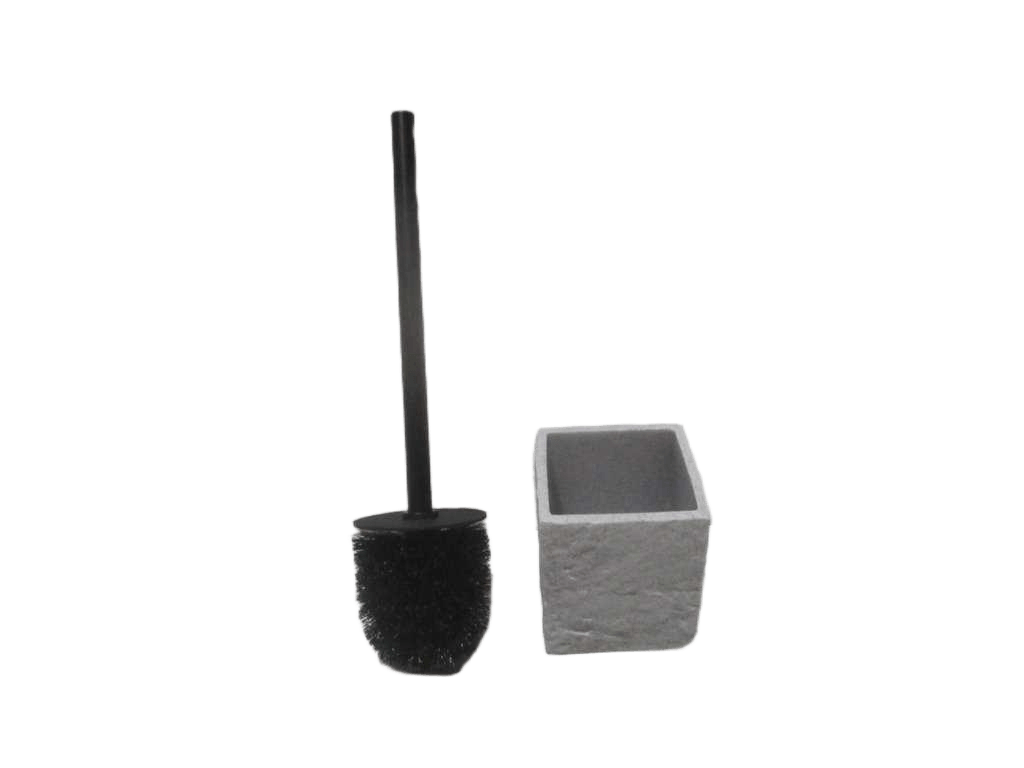 Brush Toilet Wc Polyresine Carree Effet Pierre Tige Black Mat - Gris