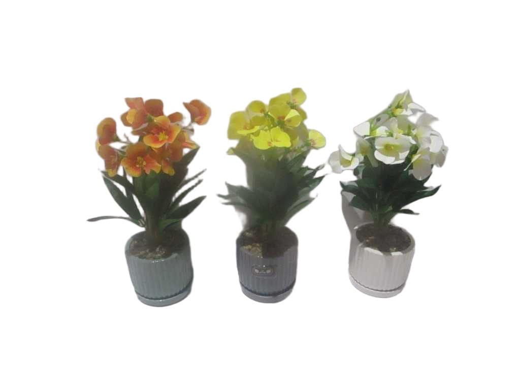 Pot Ceramic 12 Head Flower,3 Assorted H40cm Col 1: White Flower+white Pot Col 2: Yellow Flower+grey Pot Col 3: Orange Flower+green Pot