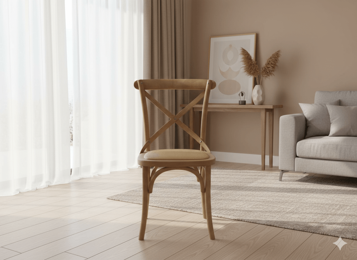 Chair, Solid Wood+rattan Cushion With Sponge 5 Pc Kd In 1 Cartonas Sample43*47*89