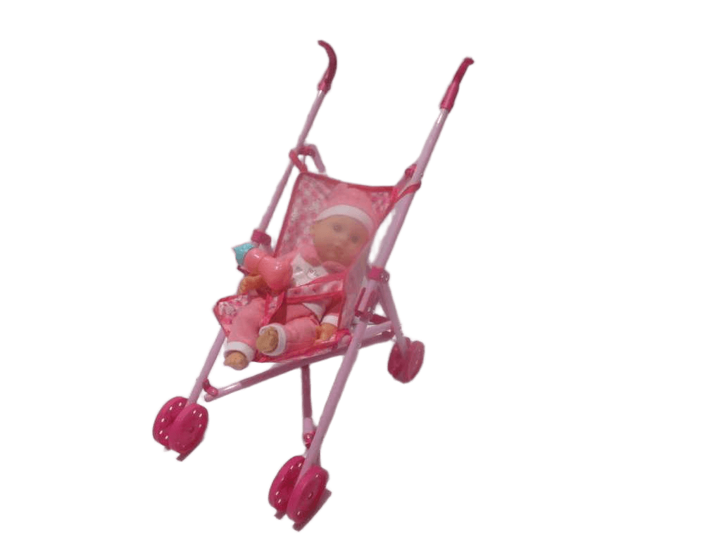 Baby Doll Stroller Set Plastic With Bottle Opp Bag Pink 12''