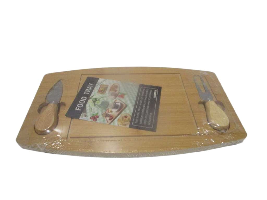 Cheese Tray Bamboo With Fork+knife Blister Packing Nature 19x33x1.5