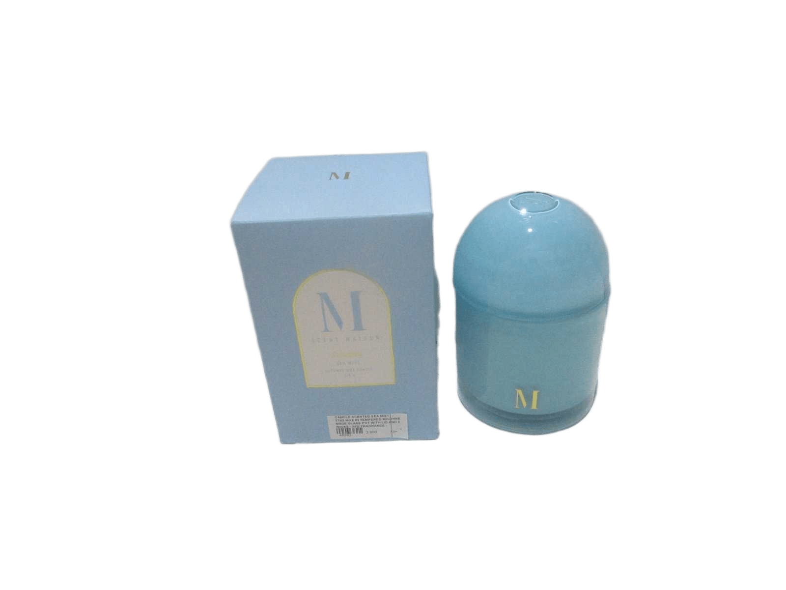 Candle Scented Sea Mist - 375g Wax In Tempered Machine Made Glass Pot With Lid And 2 Wicks - 10% Fragrance - Packaging In Coloured Card Board Box 400g Blue